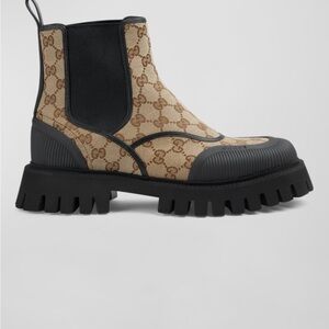 Gucci Beige and Black Monogram Boots